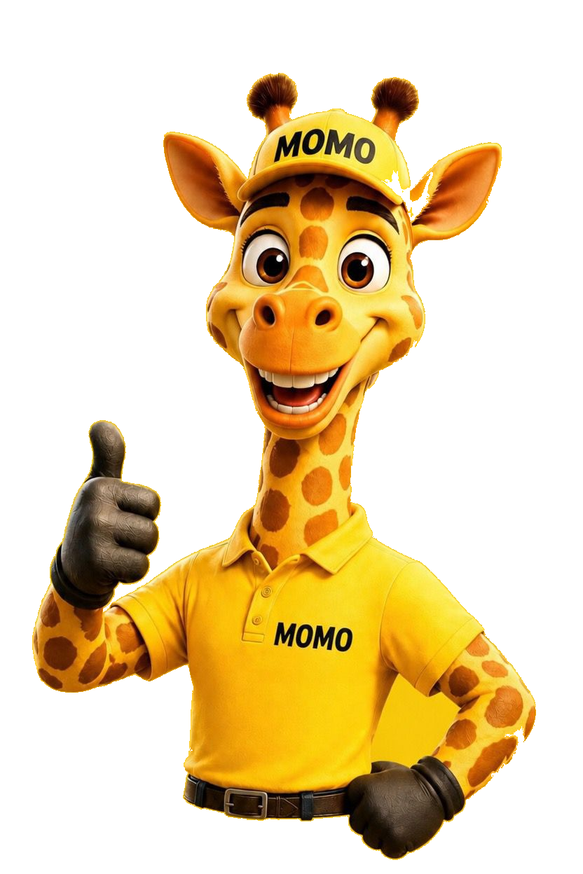 MOMO Air Care giraffe mascot giving a thumbs up